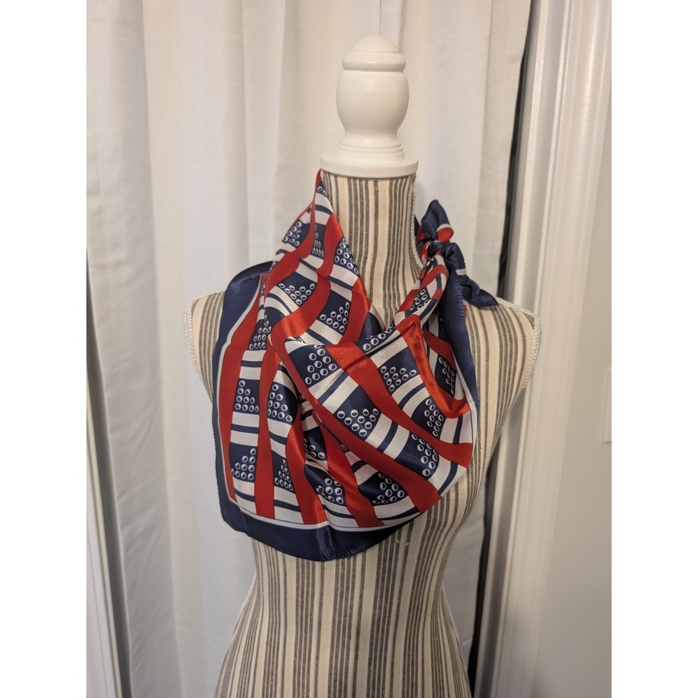 Vintage Italian Geometric Blue Red White Classic Scarf